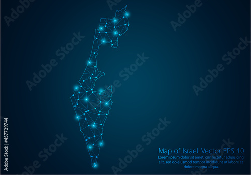 Abstract mash line and point scales on dark background with map of Israel.3D mesh polygonal network line, design sphere, dot and structure. Vector illustration eps 10.