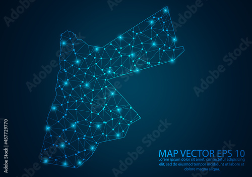 Abstract mash line and point scales on dark background with map of Jordan.3D mesh polygonal network line, design sphere, dot and structure. Vector illustration eps 10.