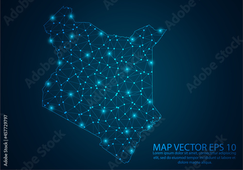 Abstract mash line and point scales on dark background with map of Kenya.3D mesh polygonal network line, design sphere, dot and structure. Vector illustration eps 10.