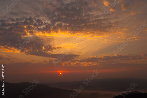 A holiday sunrise viewed from the top of Wielka Rawka, the Bieszczady Mountains