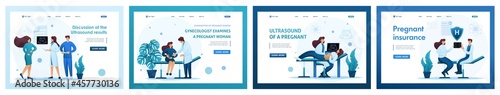 Collection of landing pages. Doctors communicate with patients, check-ups, tests, prescribe medications. 2D characters