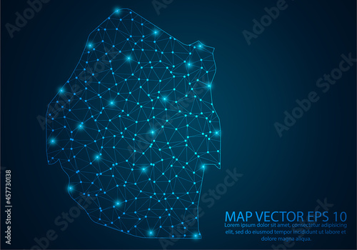 Abstract mash line and point scales on dark background with map of Swaziland.3D mesh polygonal network line, design sphere, dot and structure. Vector illustration eps 10.
