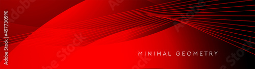 Minimal red geometry banner with waves and lines. Hi-tech abstract vector background
