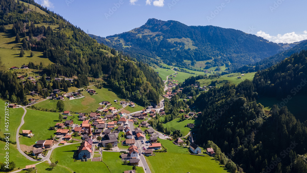 Jaun Pass and its beautiful valley, Switzerland. 