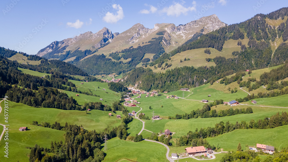 Jaun Pass and its beautiful valley, Switzerland. 
