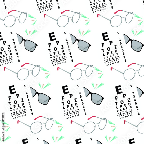 Ophthalmology Seamless pattern with  Vision test AND eyeglasses. 