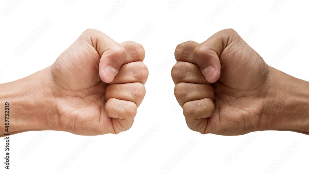 White skinned man and dark skinned man doing a fist bump isolated on a white background, Black live matter hand fist sign, White and black man hand fist side by side White skinned man and dark skinned man doing a fist bump isolated on a white background, Black live matter hand fist sign, White and black man hand fist side by side