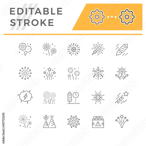 Set line icons of firework isolated on white