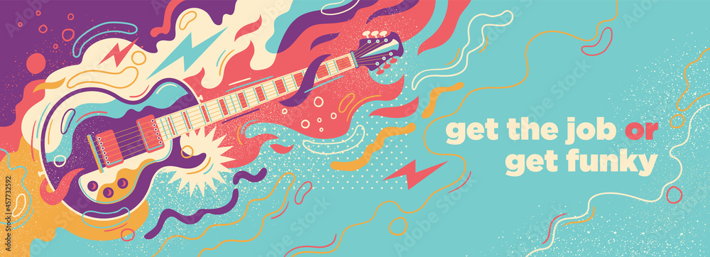 Colorful abstract illustration with electric guitar and splashes. Vector illustration. - obrazy, fototapety, plakaty 