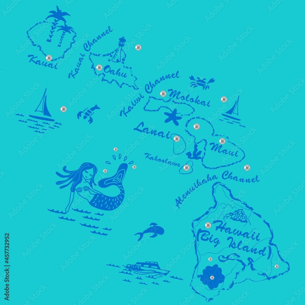 Fototapeta premium Map of island of treasure with elements and texts.