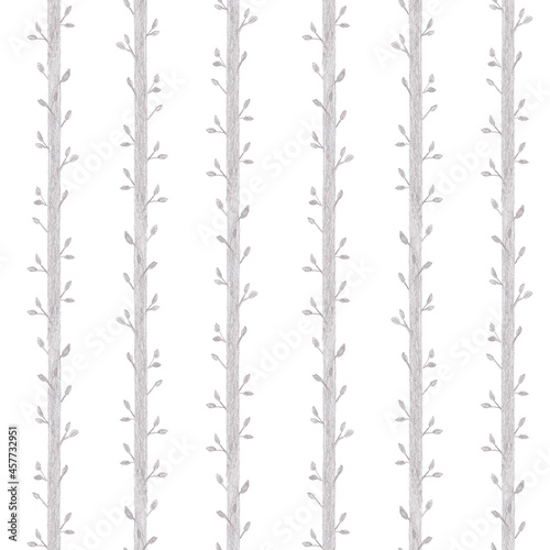  Hand drawn by pencil seamless pattern with tiny leaves. Hand drawn leaves. Graphite pencil illustration. The drawing is made by hand with a charcoal pencil. Pattern on grey background.