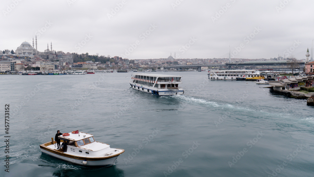Ferry ship sailing away on the ocean, Ships sailing away, Istanbul ships harbour