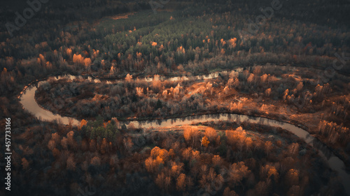 aerial photography of forest, forest and river landscape photo