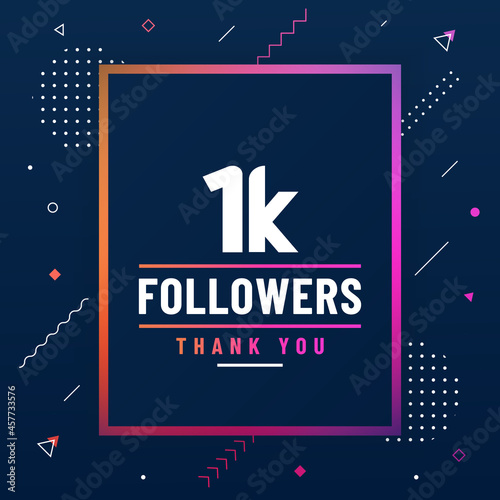 Thank you 1K followers, 1000 followers celebration modern colorful design.