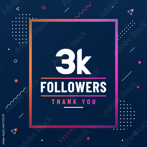 Thank you 3K followers, 3000 followers celebration modern colorful design.
