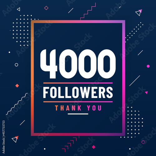 Thank you 4000 followers, 4K followers celebration modern colorful design.