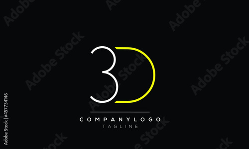 Abstract Letter Initial  3D D3 3 D 
 Vector Logo Design Template