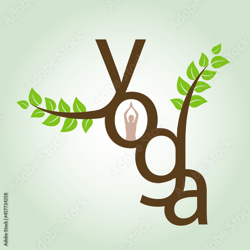 YOGA meditation and sun salutation stylized typography 