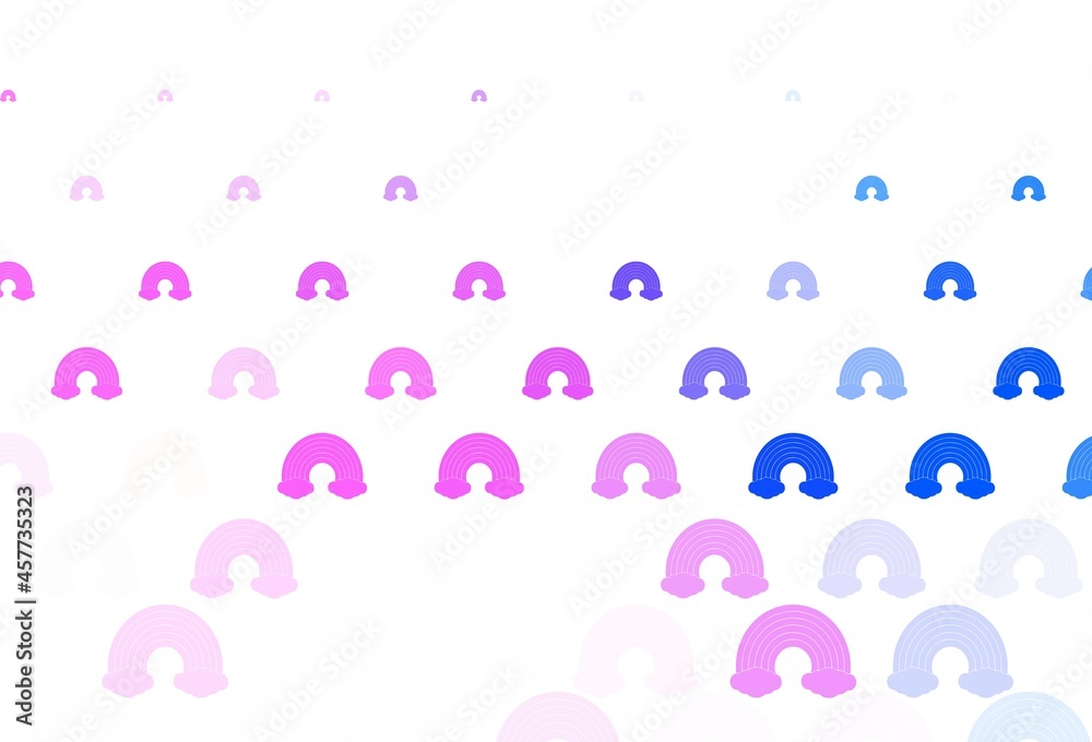 Light Pink, Blue vector backdrop with rainbows, clouds. Light Pink, Blue vector backdrop with rainbows, clouds.