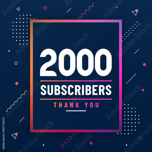 Thank you 2000 subscribers, 2K subscribers celebration modern colorful design.