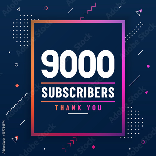 Thank you 9000 subscribers, 9K subscribers celebration modern colorful design.