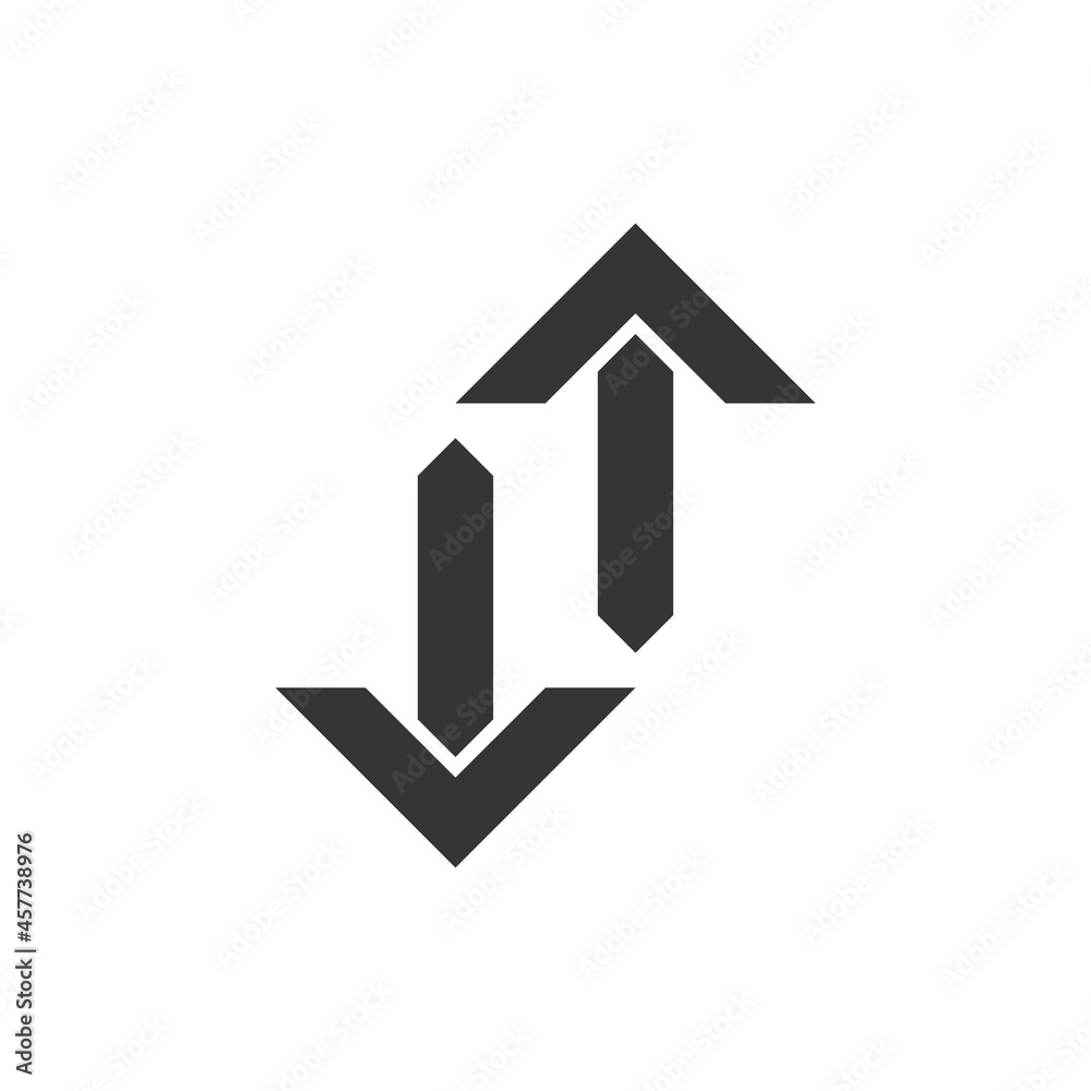 Two Arrows Up, Down in black and white background Two Arrows Up, Down in black and white background