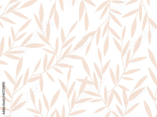 Vector plant pattern. Nude and pink leafs stylish floral pattern. Pink leafs on white background pattern. © Ayseliani