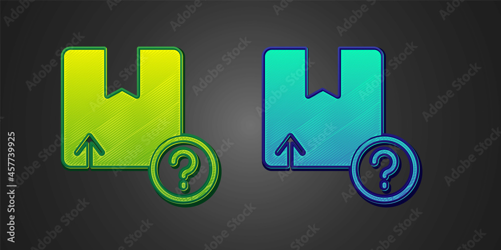 Green and blue Carton cardboard box icon isolated on black background. Box, package, parcel sign. Delivery and packaging. Vector Green and blue Carton cardboard box icon isolated on black background. Box, package, parcel sign. Delivery and packaging. Vector