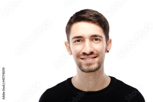Isolated portrait of young handsome male with beard and mustache