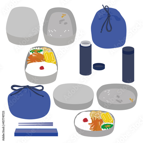 お弁当一式　お弁当　弁当　Japanese-lunch-box  青