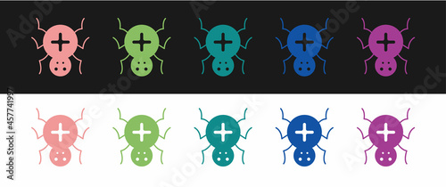 Set Spider icon isolated on black and white background. Happy Halloween party. Vector