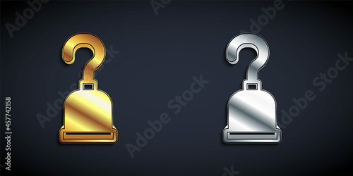 Gold and silver Pirate hook icon isolated on black background. Happy Halloween party. Long shadow style. Vector