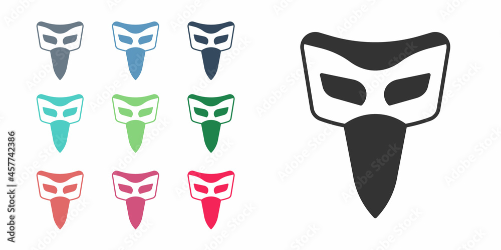 Black Carnival mask icon isolated on white background. Masquerade party mask. Set icons colorful. Vector Black Carnival mask icon isolated on white background. Masquerade party mask. Set icons colorful. Vector
