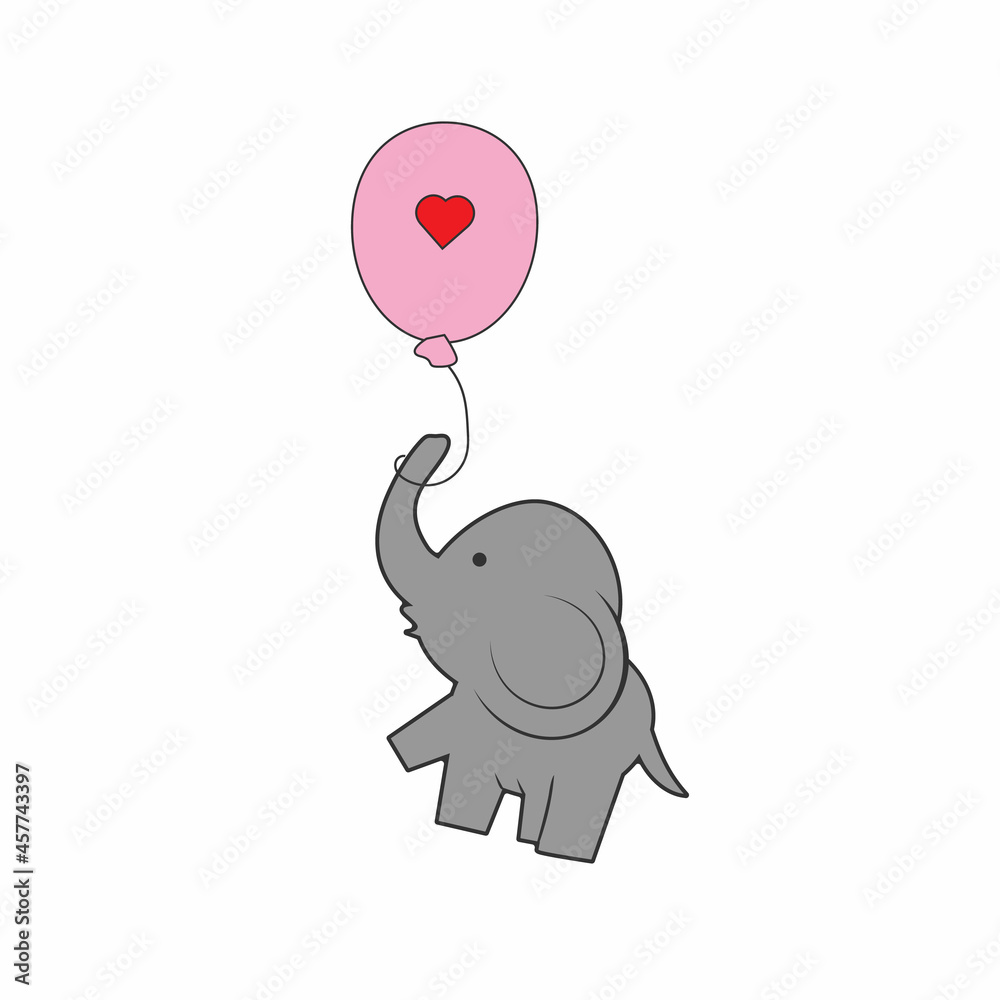Elephant holding on to a balloon, Love Wu, vector illustration