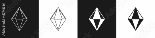 Set Gem stone icon isolated on black and white background. Jewelry symbol. Diamond. Vector