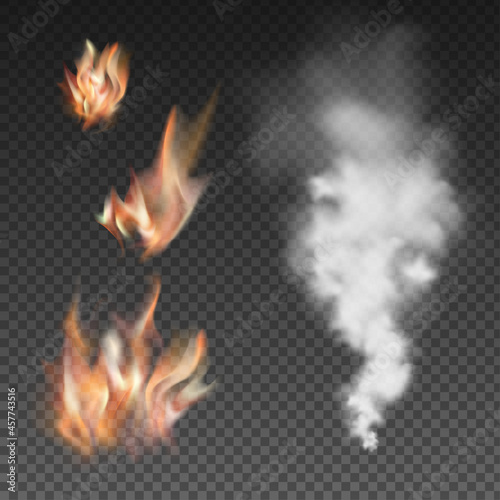 isolated fire and smoke.Vector illustration of fire flame and smoke on transparent background.fireplace PNG element