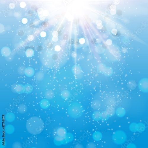 sea blue background with sparkles and rays. EPS10