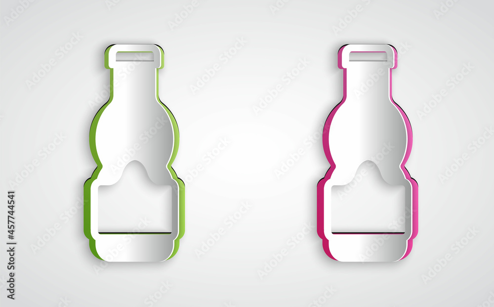 Paper cut Sauce bottle icon isolated on grey background. Ketchup, mustard and mayonnaise bottles with sauce for fast food. Paper art style. Vector Paper cut Sauce bottle icon isolated on grey background. Ketchup, mustard and mayonnaise bottles with sauce for fast food. Paper art style. Vector