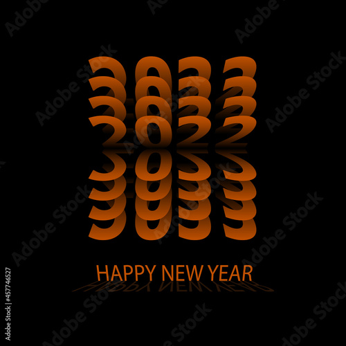 2022 Happy New Year card, numbers 2022 cut paper minimalistic template design on black background. Numbers in the form of an open book and paper pages. Design for calendar cover, presentation, poster.
