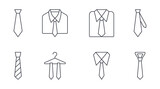 Vector tie icons set. Editable stroke. Business style, dress code thin line icon. Elegant suit for work party mens accessory. Sewing and repair of clothes