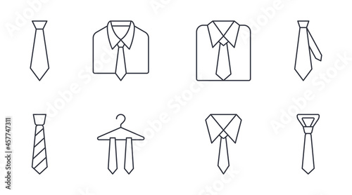 Vector tie icons set. Editable stroke. Business style, dress code thin line icon. Elegant suit for work party mens accessory. Sewing and repair of clothes photo