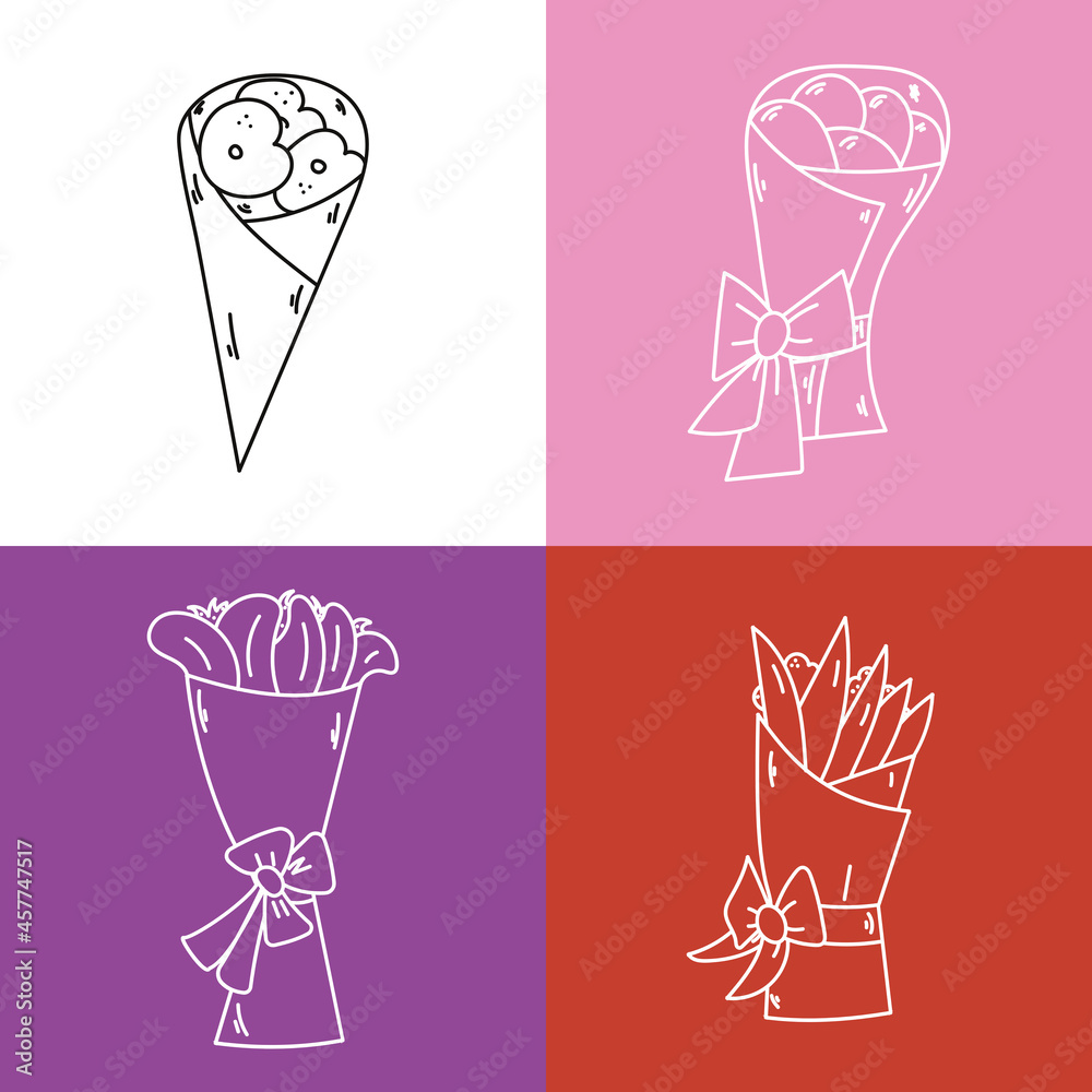 bouquet in paper wrapper vector illustration set bouquet in paper wrapper vector illustration set