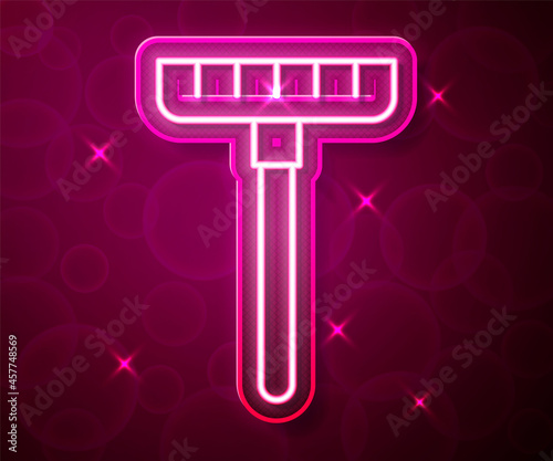 Glowing neon line Garden rake icon isolated on red background. Tool for horticulture, agriculture, farming. Ground cultivator. Housekeeping equipment. Vector