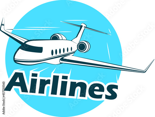 Airline plane icon logo on blue background