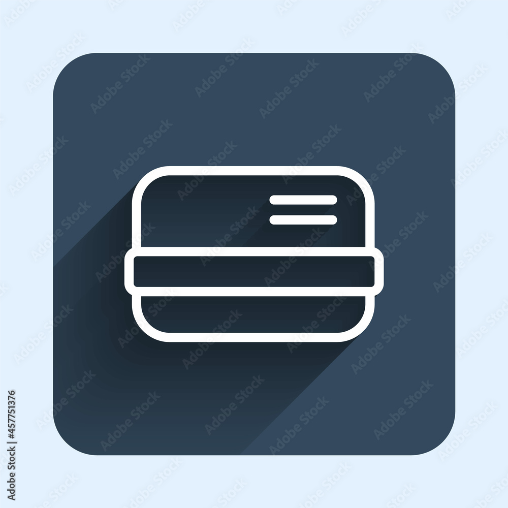 White line Credit card icon isolated with long shadow background. Online payment. Cash withdrawal. Financial operations. Shopping sign. Blue square button. Vector White line Credit card icon isolated with long shadow background. Online payment. Cash withdrawal. Financial operations. Shopping sign. Blue square button. Vector