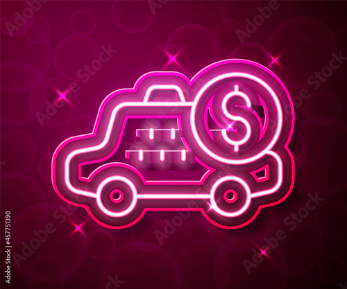 Glowing neon line Taximeter device icon isolated on red background. Measurement appliance for passenger fare in taxi car. Vector