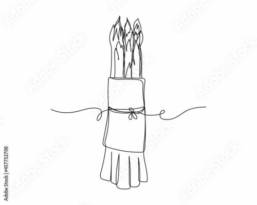Continuous one line drawing of asparagus icon in silhouette on a white background. Linear stylized.