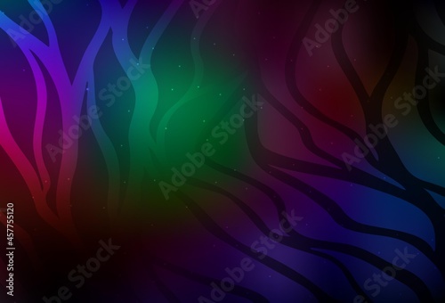 Dark Multicolor vector pattern with curved lines.