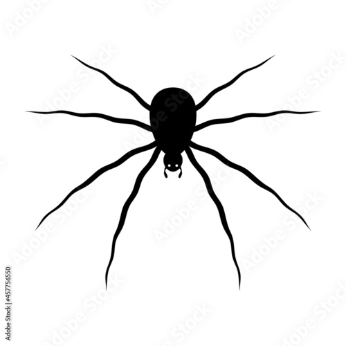 Spooky spider silhouette. Poisonous black karakurt insect prepares to attack victim. Black widow lurking in ambush. Halloween creep vector symbol