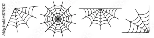 Obraz Spiderweb varieties set. Black mesh patterns with halloween party ornament. Sticky trap of intertwining dangerous vector lines